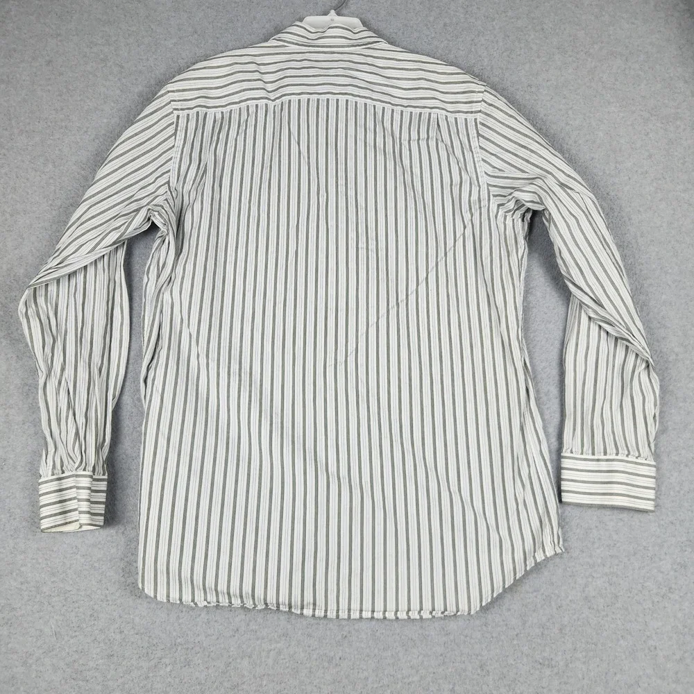 Banana Republic Dress Shirt Mens XL 17-17.5 White Green Striped Fitted Button Up